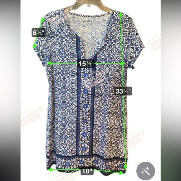 Lands’ End Sz M 10/12 Casual
Summer Blue White Pattern Shift Dress - Picture 5 of 6